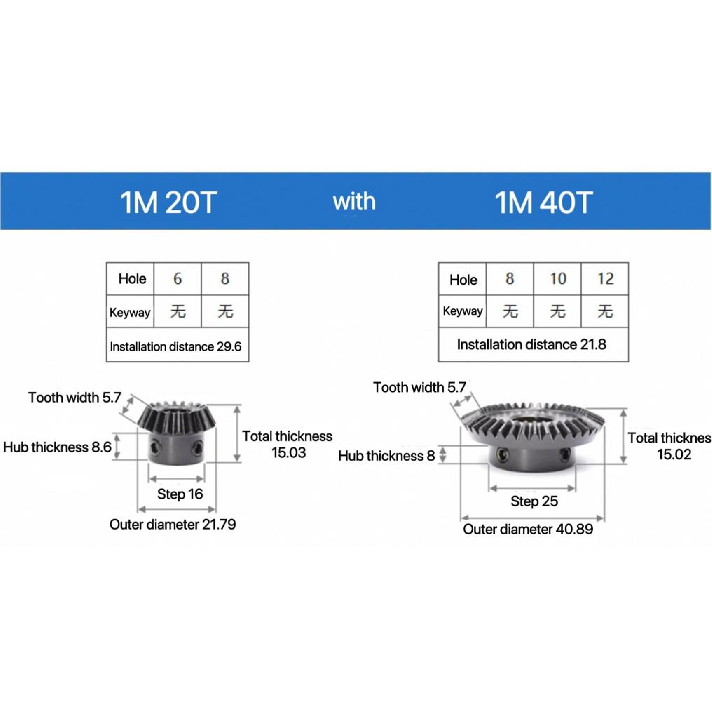 1:2 Metal Bevel Gear 15/30/20/40 Teeth Straight Step Steel Spur Gear Wheel 90 Degrees