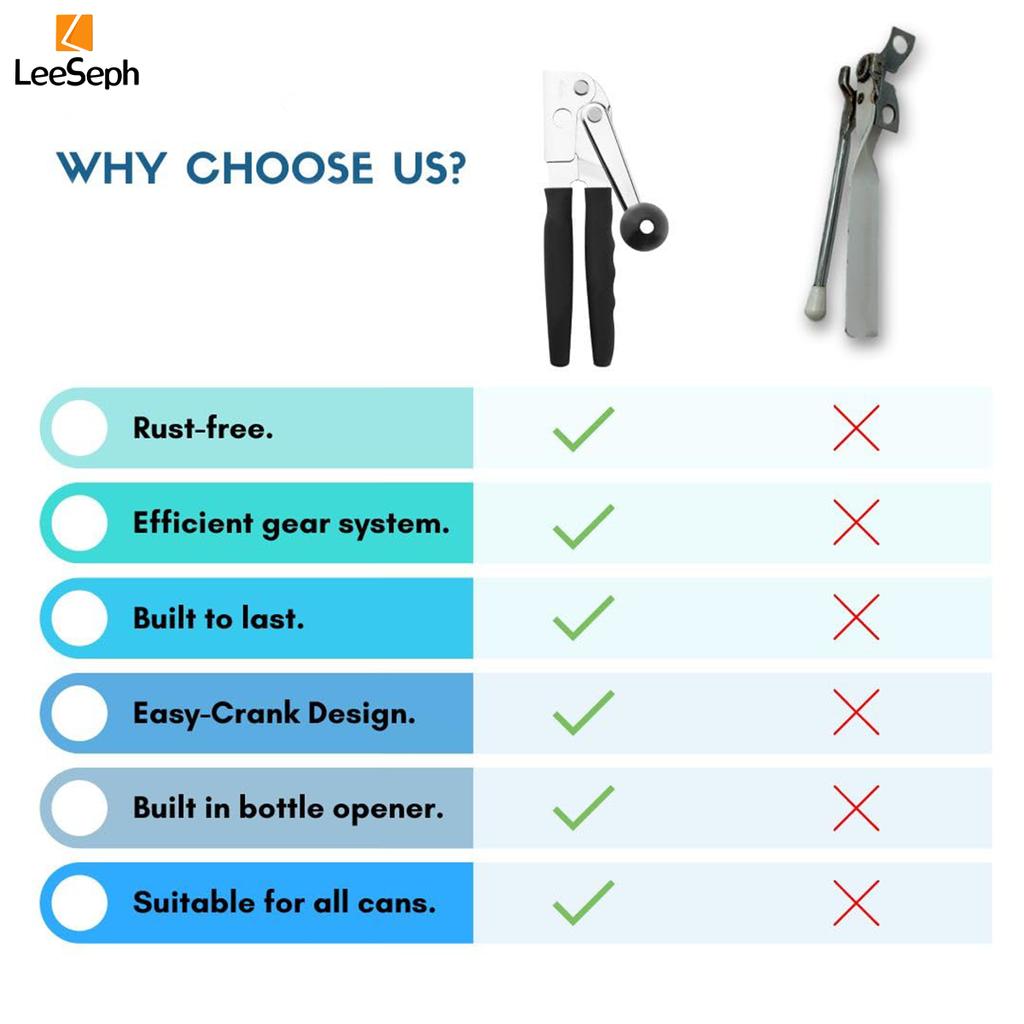 Leeseph Manual Can Opener, Smooth Edge Safety Cutter, Multifunctional Hand Crank Can Opener Bottle Opener, Kitchen Gadgets