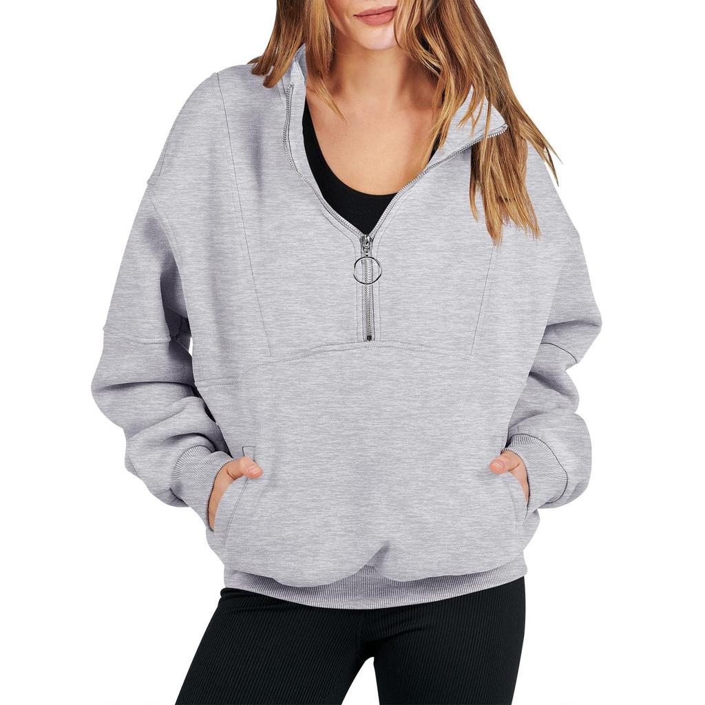 Женская мода сплошной цвет на молнии спортивный свободный пуловер с длинными рукавами толстовка Топ
