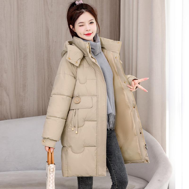Winter New Down Cotton-padded Clothes Women's Medium and Long Loose Bread Clothes Korean Version Hooded Cotton-padded Jacket Tide