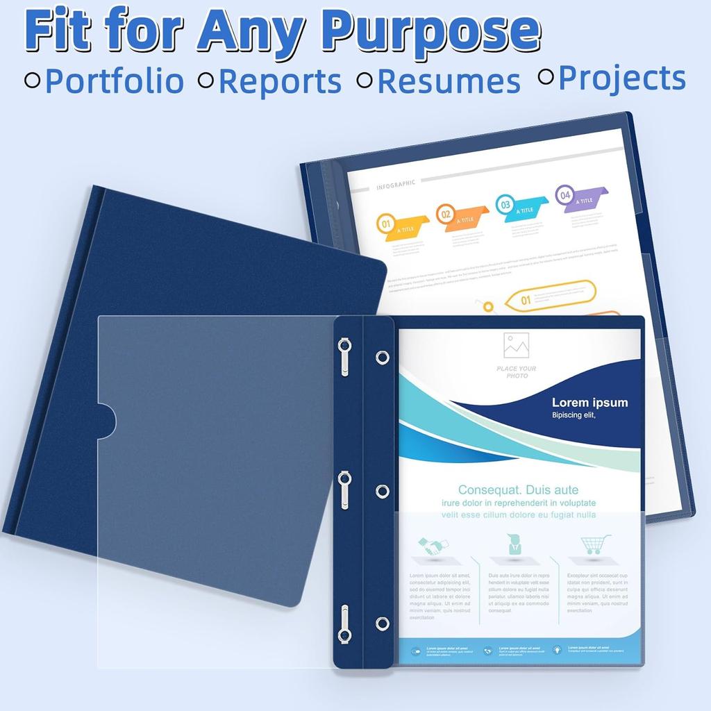 HAUTOCO 5 Pack Plastic Report Covers with 3 Prongs Fasteners Clear Front Resume Portfolio Folder for 8.5x11 Letter Size Paper, Presentation Document