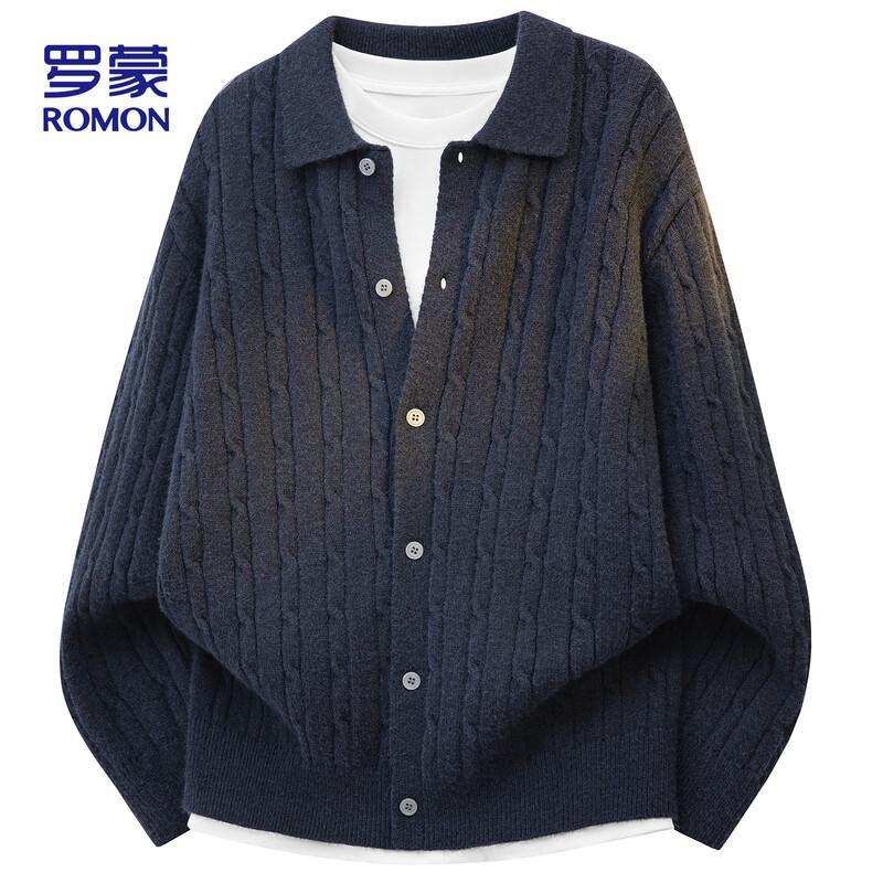 ROMON Men's Old Money Style Lapel Knitted Cardigan