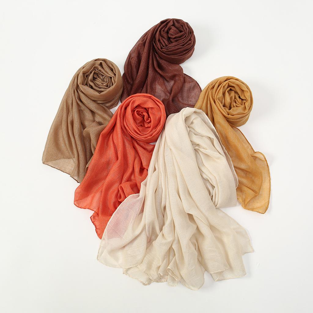 Big Size Pleated Shimmer Cotton Hijab Scarf For Women Muslim Long Shawls Solid Headscarf Wraps Islamic Headband Turban 180*90cm