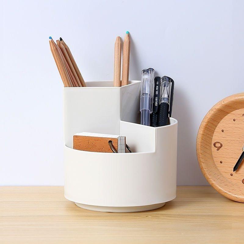 Вращающийся держатель для ручек, ящик для хранения карандашей, настольный офисный канцелярский многофункциональный органайзер для кистей для макияжа