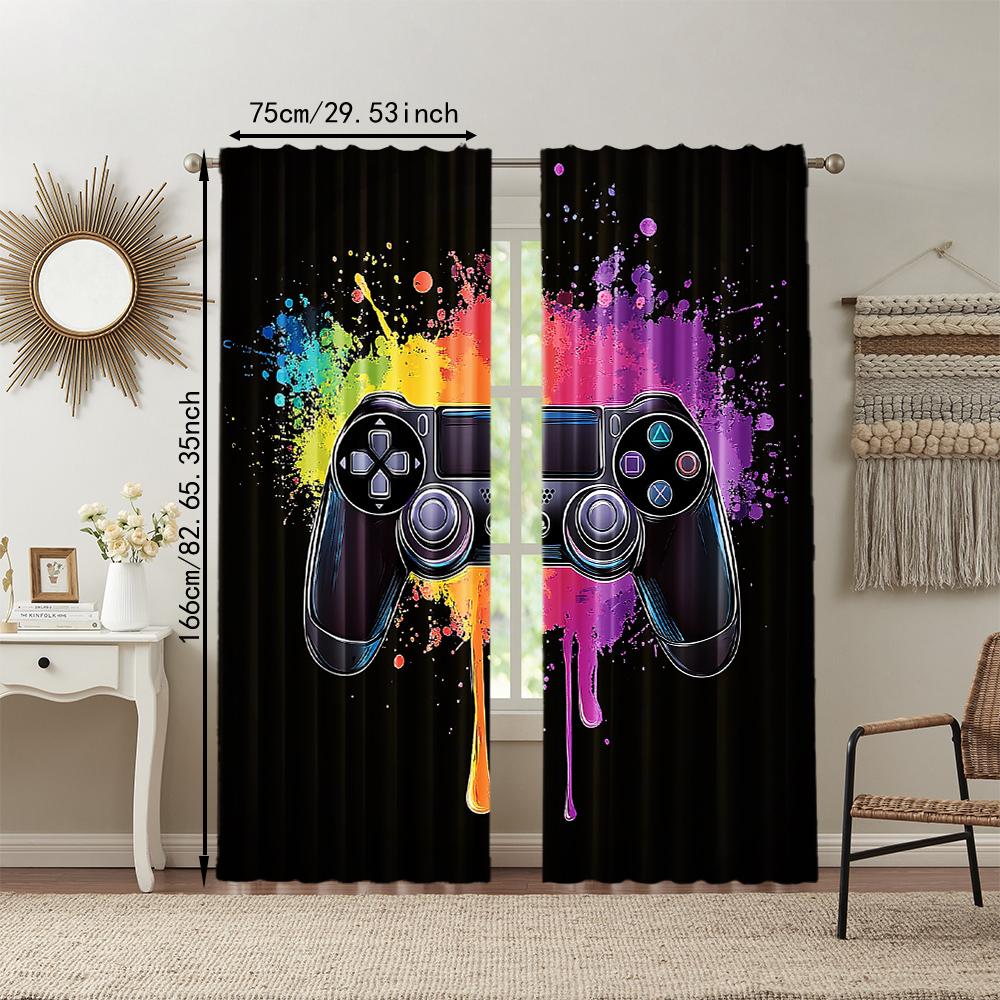2Pcs Gamepad Print Window Curtains Colorful Game Controller Window Drapes For Living Room Bedroom Home Decor_ai14