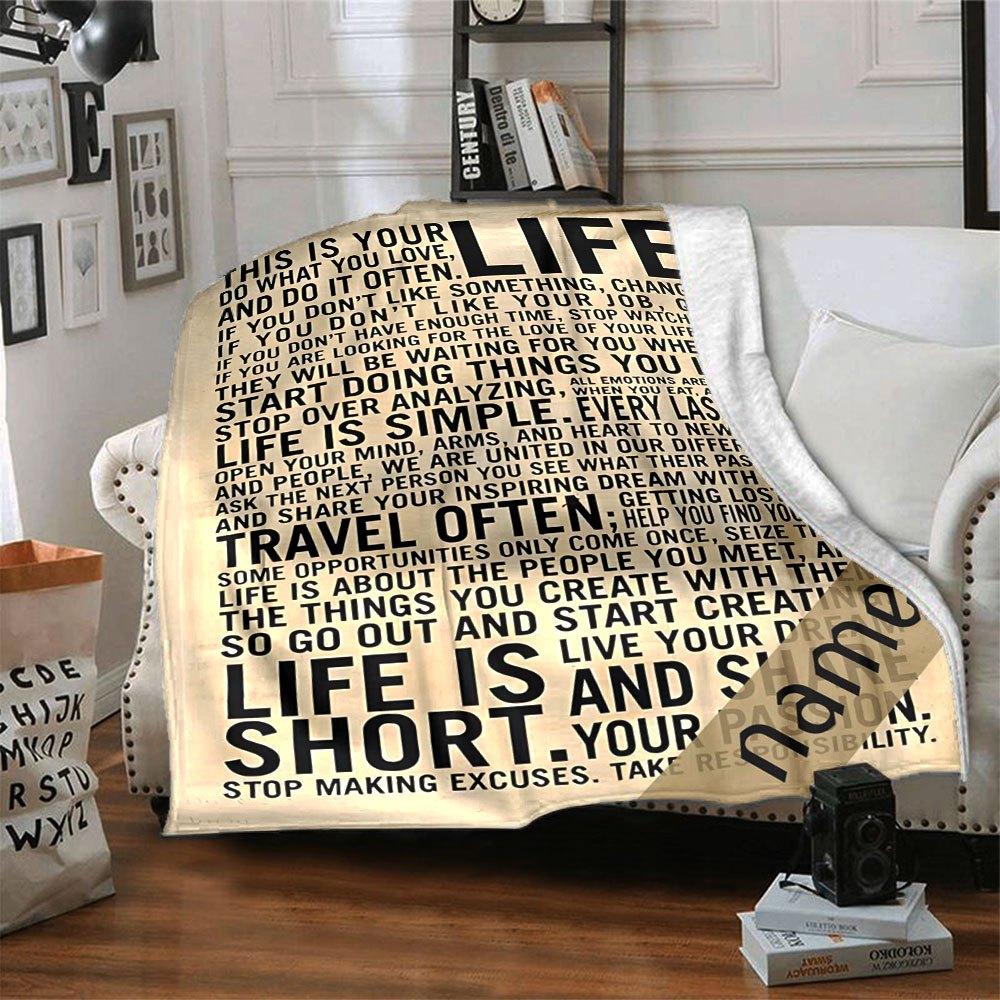 Life Is Short Live Fully Cozy Customizable Blanket Personalized Name Soft Warm Cozy Great For Sofa Couch Office Bed Picnics All Season Use Modern