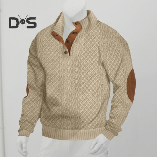 Мужская толстовка с эластичными манжетами, воротником-стойкой, длинными рукавами, жаккардовая ткань в стиле пэчворк, свободная, с пуговицами контрастного цвета, повседневная одежда, школьный топ средней длины