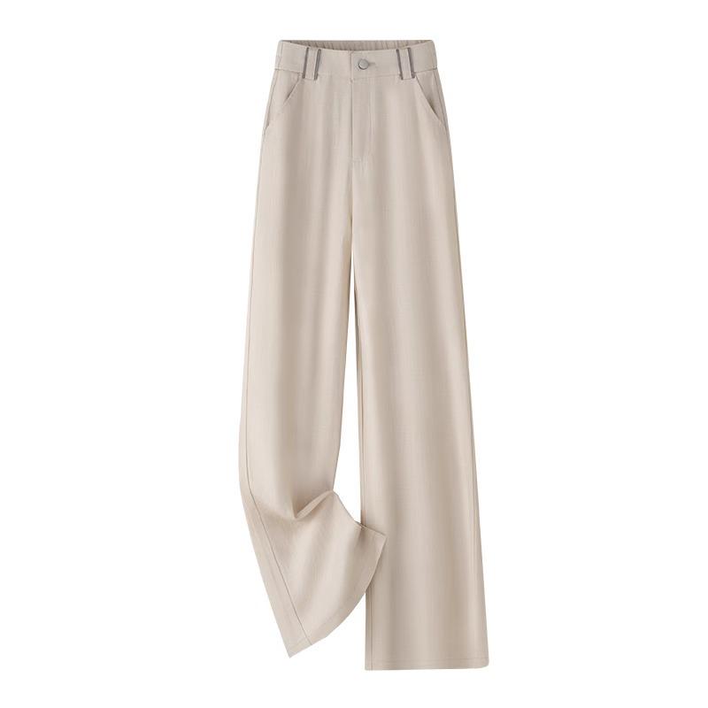Women's Linen High-Waisted Wide-Leg Pants, Spring/Autumn 2024, Lightweight Straight-Leg for Casual or Formal Wear.
