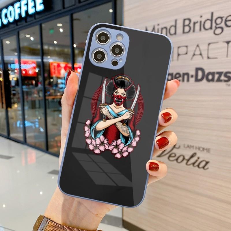 Чехол для телефона Samurai Gril Women для iPhone 14 13 12 11 Pro Max X XR XS 8 7 Plus с жидким стеклом и цветным чехлом для телефона