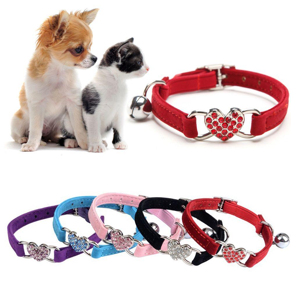 Puppy Cat Kitty Elastic Velvet Pet Necklacce Bell Heart Shape Dog Collar
