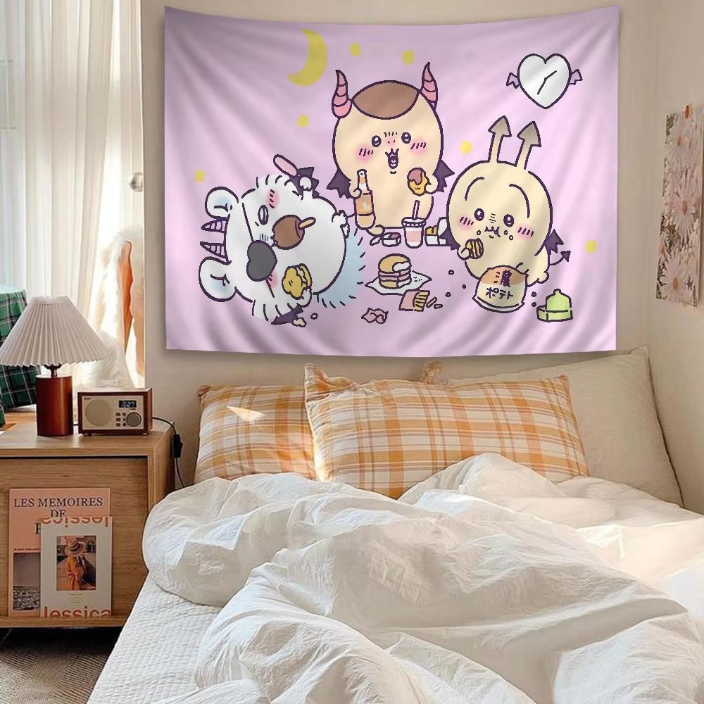 Kawaii Usaki Cartoon Chiikawa Cute Colorful Cute Tapestry Room Decoration Home Decor Bedroom Wall Hanging Fabric