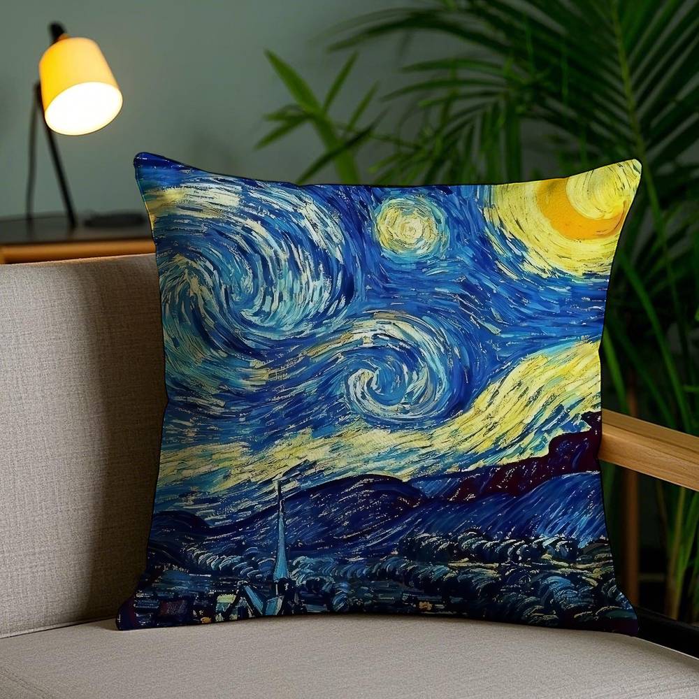 Starry Night Van Gogh Pillow Case Plush Fabric Soft Pillowcase Double Sided Print Sofa Cushion Cover Throw