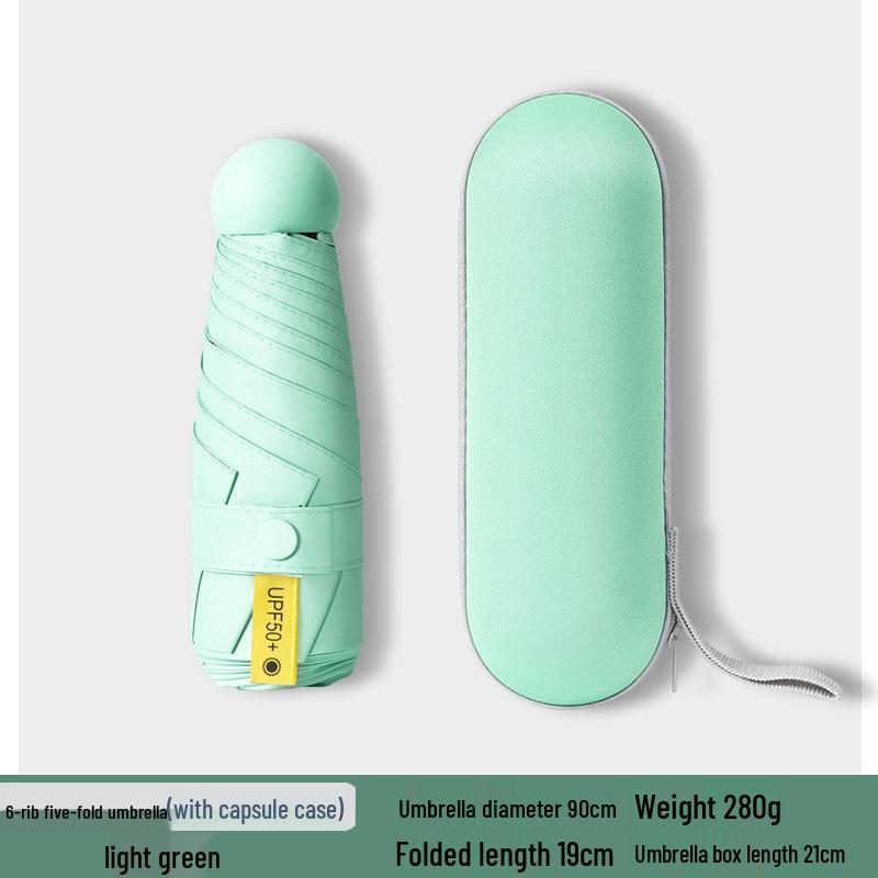 Женский мини-зонт двойного назначения: Компактный пятисложенный дизайн, Утолщенная ткань, Черный клей для защиты от УФ-лучей, Возможность нанесения логотипа на заказ