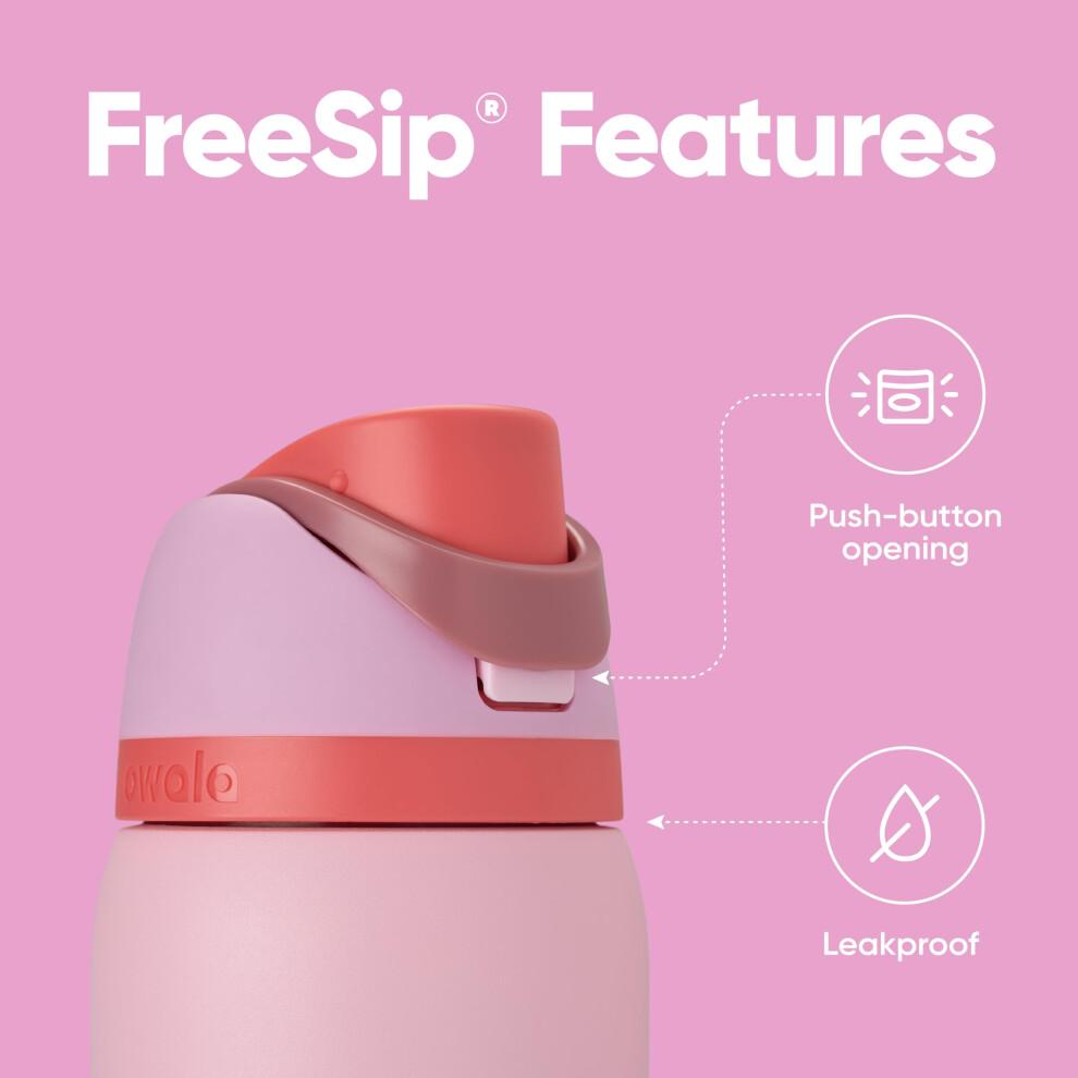 Owala FreeSip Insulated Stainless Steel Water Bottle with Straw for Sports and Travel BPA-Free Sports Water Bottle 32 oz Pink Angel Food Cake