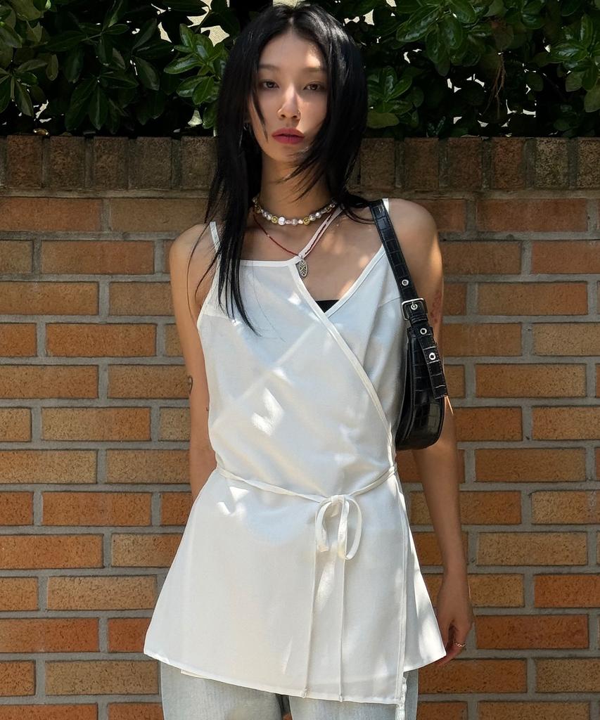 Itove Seoul Layered Sheer Wrap Dress Ivory