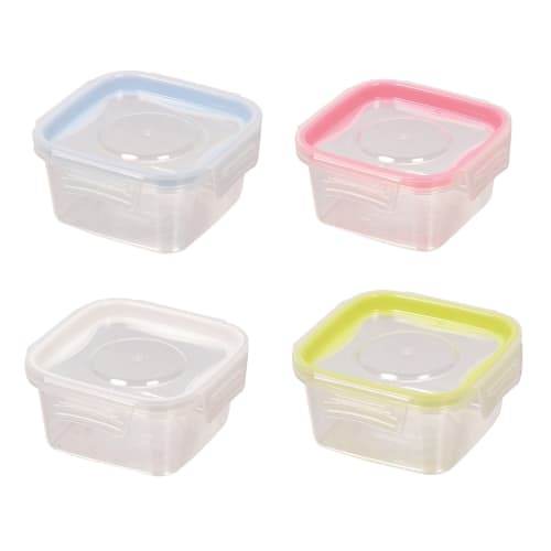 PEARL METAL Easy-to-Wash Storage Containers, Square, Small, Set of 4, Microwave-Safe, New Keep Lock, Made In Japan, HB-1426