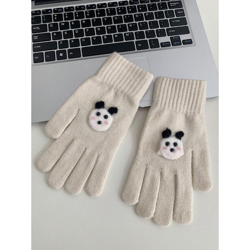 Winter Cartoon Cute Warm Gloves with Fingerless Touch Screen Students Versatile Cycling Cold-proof Minute-hand Knitted Gloves for Women