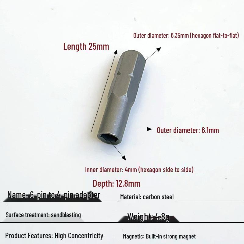 Bit Converter Magnetic Rod: 6 to 4 Adapter, 4mm/6.35mm to 1/4 Extension