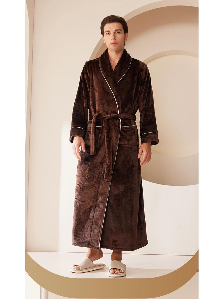 Очень длинный халат из кораллового флиса для мужчин и женщин - Фланелевая пижама зимнего стиля