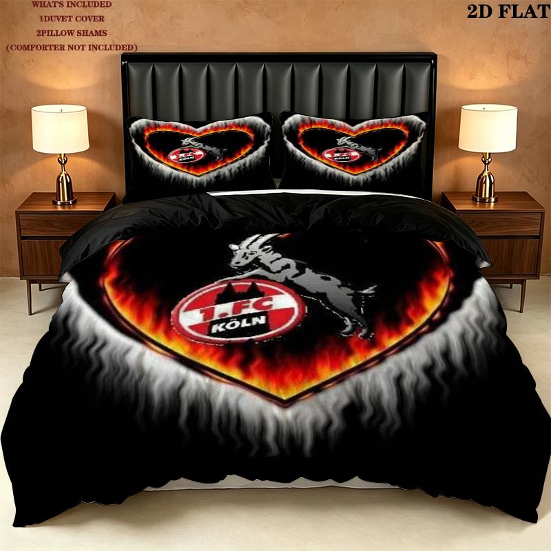 FC Köln Pattern Bedding uilt Set uilt Cover Pillowcase Home Decoration Birthday Gift (1 * duvet cover + 2 * pillowcase without core)