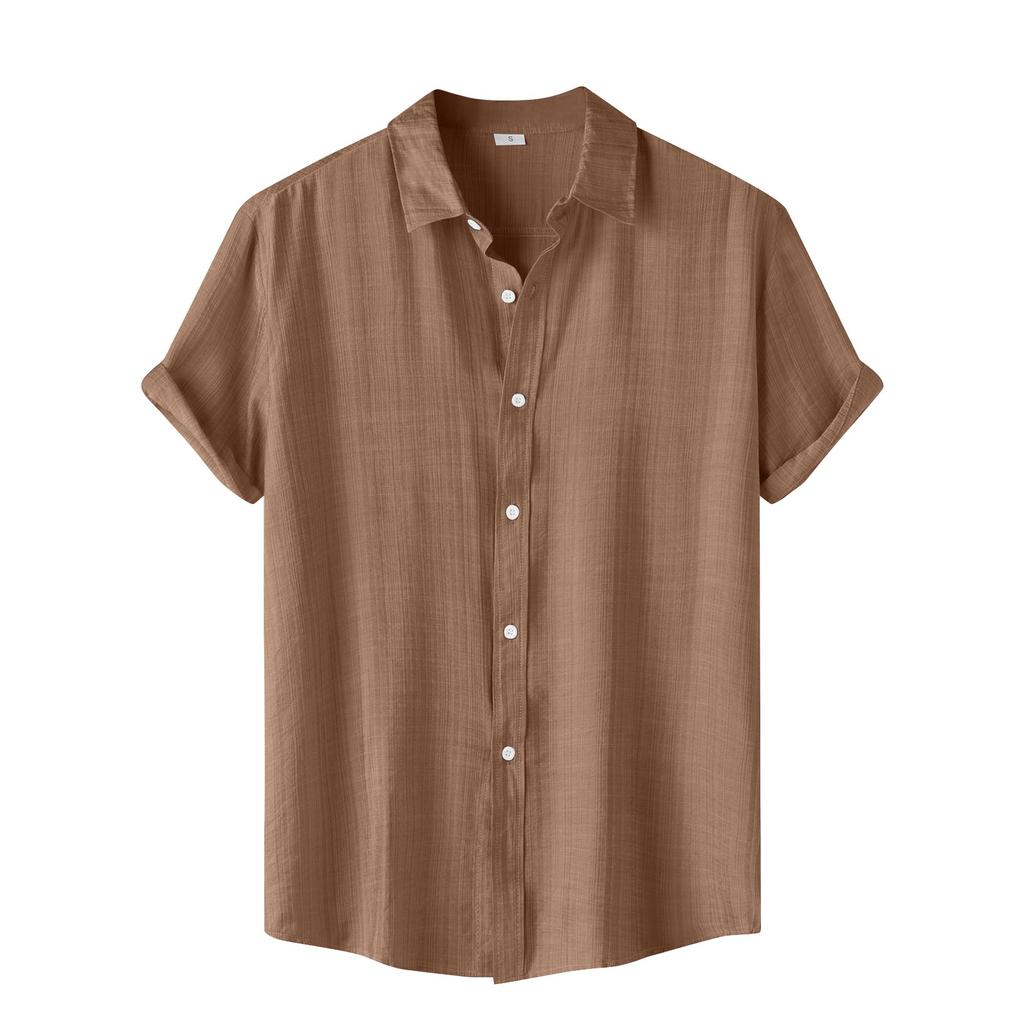Мужская повседневная однобортная однобортная рубашка с короткими рукавами и однотонным воротником