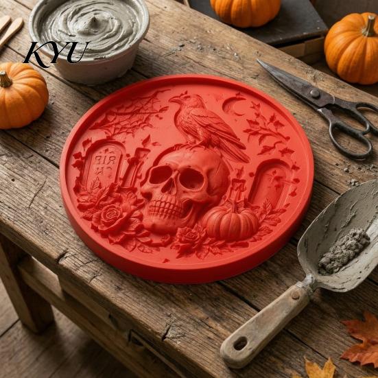 Concrete Stepping Stone Molds Silicone Mold for Halloween DIY Garden Pathway, Flexible Reusable Casting Cement, Sunflower Cat Pumpkin Art Decor Patio