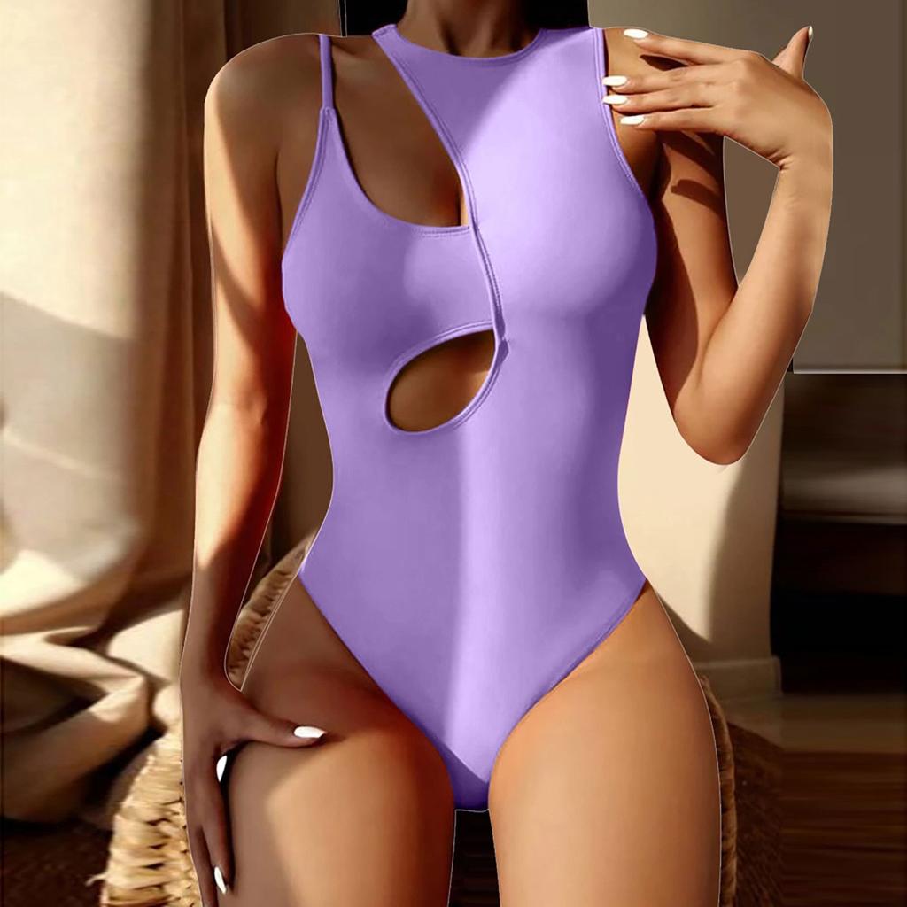 Solid Hollow Out One Shoulder Swimwear Women Summer Bathing Suits One Piece Swimsuit Sexy Bikini Beachwear