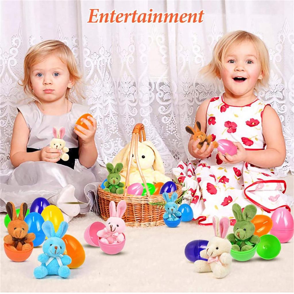 12 шт. наполненных пасхальных яиц, корзинок, наполнителей с куклами-кроликами, для мальчиков и девочек, пасхальные подарки, вечеринка, кукол-наполнителей