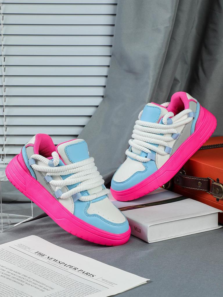 Модные кроссовки на шнуровке на толстой подошве в корейском стиле для пар - Мягкие, удобные, модные повседневные женские туфли для улицы