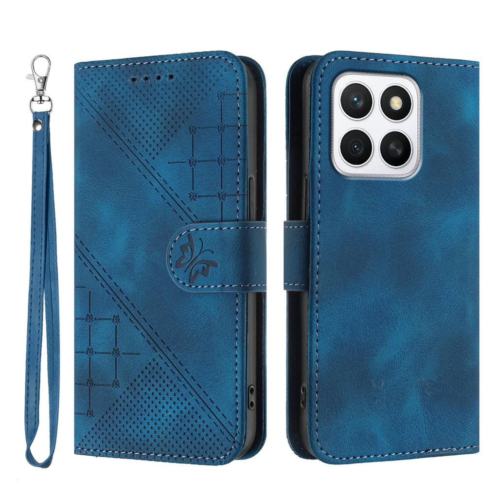 For Honor X8b 4G/Honor X8c 4G Leather Wallet Case Butterfly Flower Imprinted Phone Cover with Strap