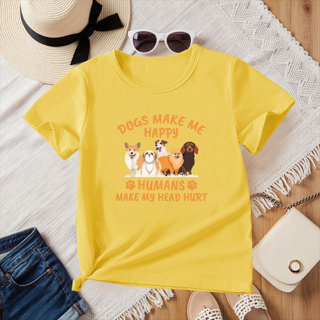 Dogs Make Me Happy HuUnisexs Make My Head Hurt Funny Gift TShirt Summer Crewneck Streetwear Women Clothes Casual Y2k Tee Shirts