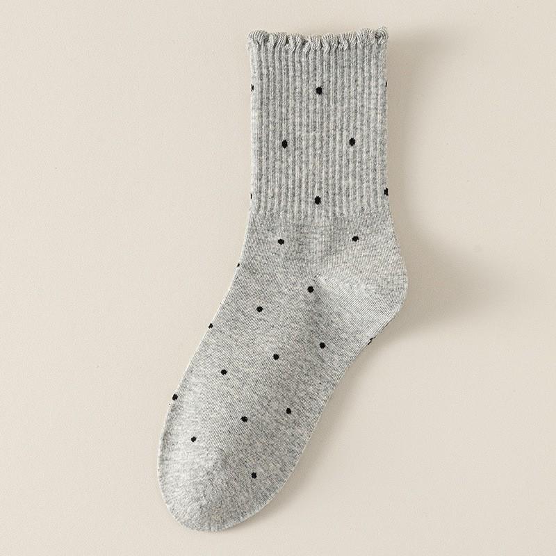 Polka Dot Bow Socks Pure Cotton Medium Tube Socks Season Lace Cotton Deodorant Stacking Socks Women