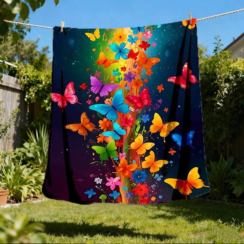 1pc Butterfly Print Print Outdoor Blanket, Lightweight Polyester,