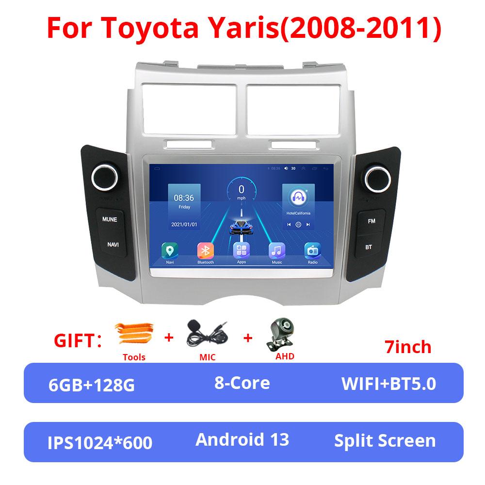 7-дюймовый автомобильный мультимедийный проигрыватель Android 13 GPS для Toyota Yaris 2008-2011 без DVD, беспроводной Carplay и Android Auto 4G WIFI BT5.0