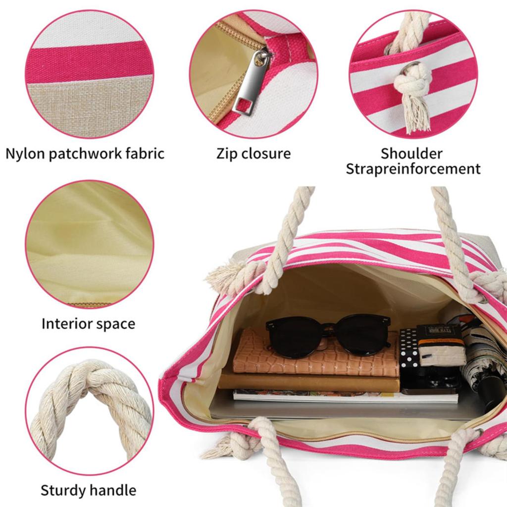 Повседневная полосатая холщовая сумка для женщин, большая вместительная наплечная сумка, хозяйственная сумка для покупок, студенческий рюкзак для школы, путешествий, пляжа