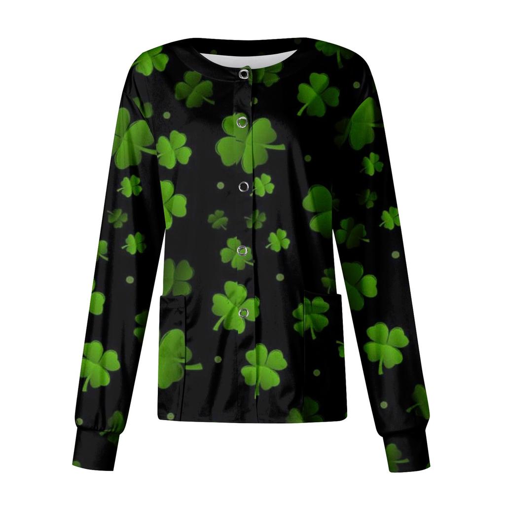 Женская повседневная однобортная рубашка с длинными рукавами St. Кардиган для рабочей одежды с принтом ко Дню Святого Патрика