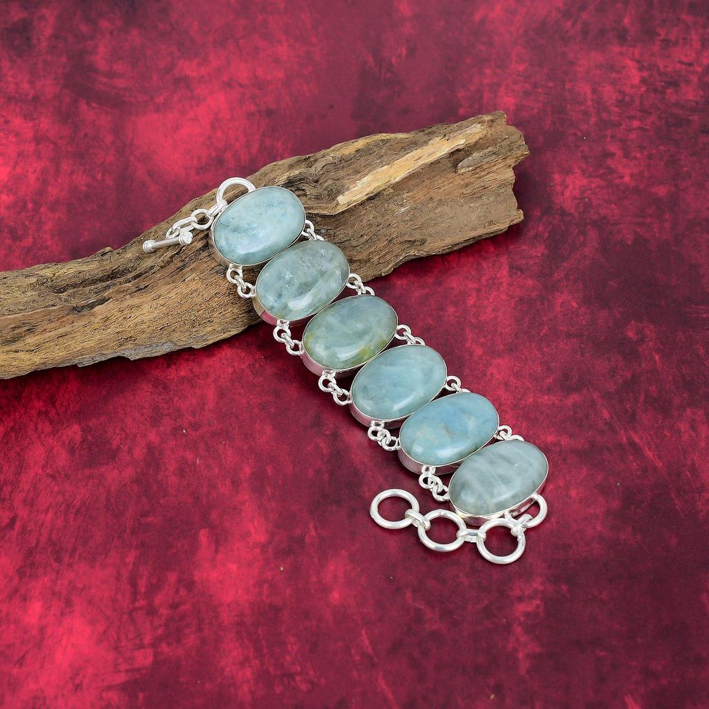 Ювелирные изделия из натурального драгоценного камня аквамарин, браслет и ожерелье из цельного серебра 925 пробы, ювелирные изделия ручной работы, уникальный комплект ювелирных изделий в подарок маме