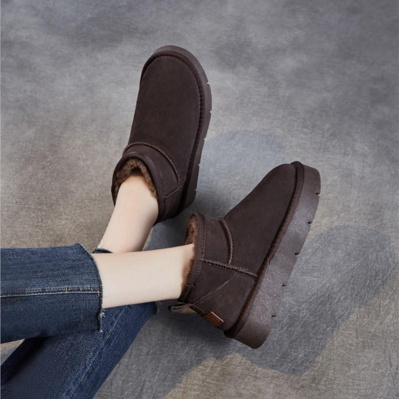 Johnature Замшевые женские короткие ботинки на толстой подошве, зимние, универсальные, с толстым плюшем, теплые, слипоны