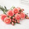Artificial Rose Silk Red Rose Simulation Rose 1 Flower 2 Bud Real Touch Fake Flowers Home Decoration Wedding Bridal DIY Bouquet