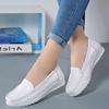 Four Seasons Low Heel White Cowhide Nurse Shoes: Breathable, Comfortable, Non-Slip, Soft Sole, Casual Round Toe Flats.