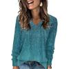 Women's Fashionable Oversized V-Neck T-Shirt With Floral Print Long-Sleeved Pullover Top