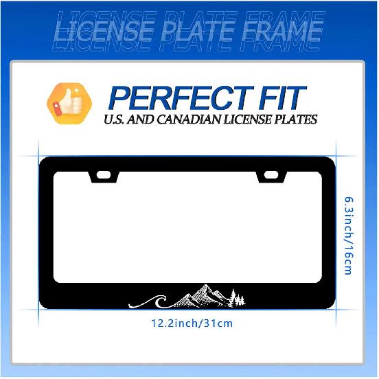 Waves License Plate Frame Ocean Wave Mounta License Plate Stainless Steel Parts Funny License Plate Decorative With Screws Size 12.3" X 6.3"