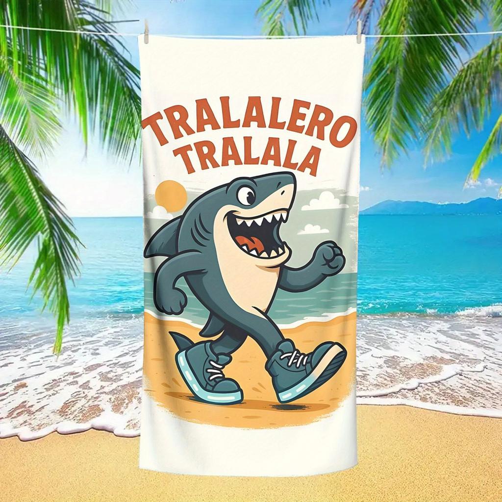 Интересное пляжное полотенце с принтом Tralalero Tralala, песочно-стойкое, супервпитывающее, быстросохнущее, забавное и юмористическое настенное панно