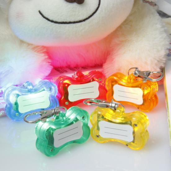 LED Light Up Bone ID Tag Pet Collar Pendant for Walking