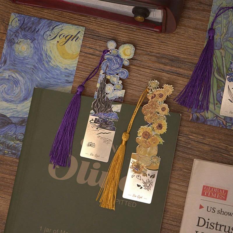 Oil Painting Style Retro Famous Painting Metal Bookmark, Handbook Reading Book Clip Book Buckle Pendant, Student Graduation Gift