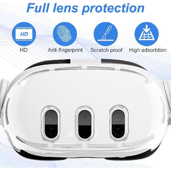 VR Accessories for Meta Quest 3, Anti-Scratch Plastic Protective Cover Shell Tempered Glass Lens Protector Joystick Caps Set Compatible with Oculus