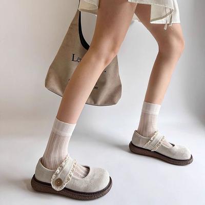 С юбкой на плоской подошве туфли Мэри Джейн маленькие одинарные туфли женские весенне-летние новые японские с круглым носком на шнуровке с мелким вырезом одинарные туфли женские