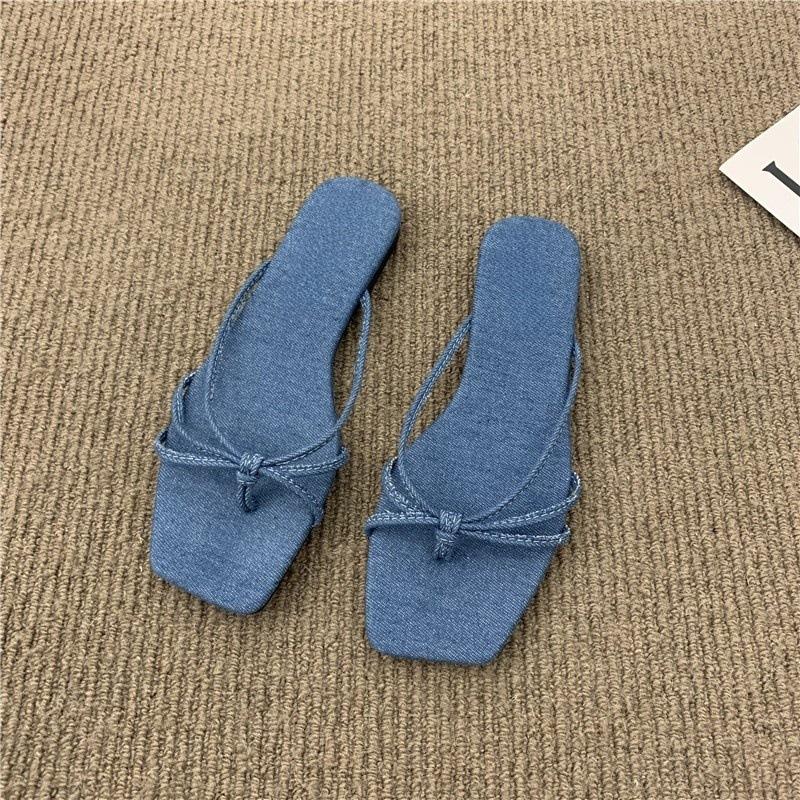 Spring 2025 New Flat-bottomed Cool Slippers Square Head Fairy Style with Skirt Strap Cover Toe Silver Sandals Women's Shoes