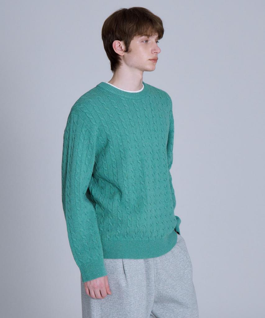 BASIC HOUSE Cable Round Neck Knit Mint Lykt7101 (Type A)
