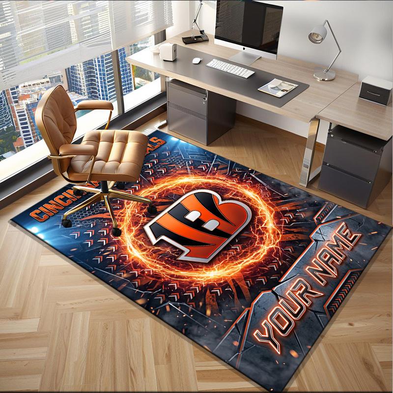 Custom Name Rug Cincinnati-Bengals Helmet Area Rug Suitable for Indoor And Outdoor,Carpets for Homes, Offices,Living Rooms,Home Decor,Christmas Gift